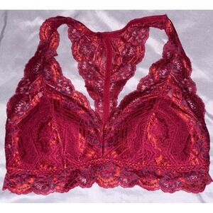 Gilligan & O'Malley Dark Red Floral Lace Lightly Lined Bralette, Size Small